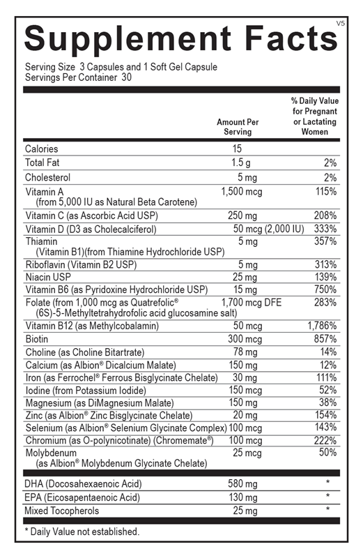 Prenatal Complete with DHA supplement facts image