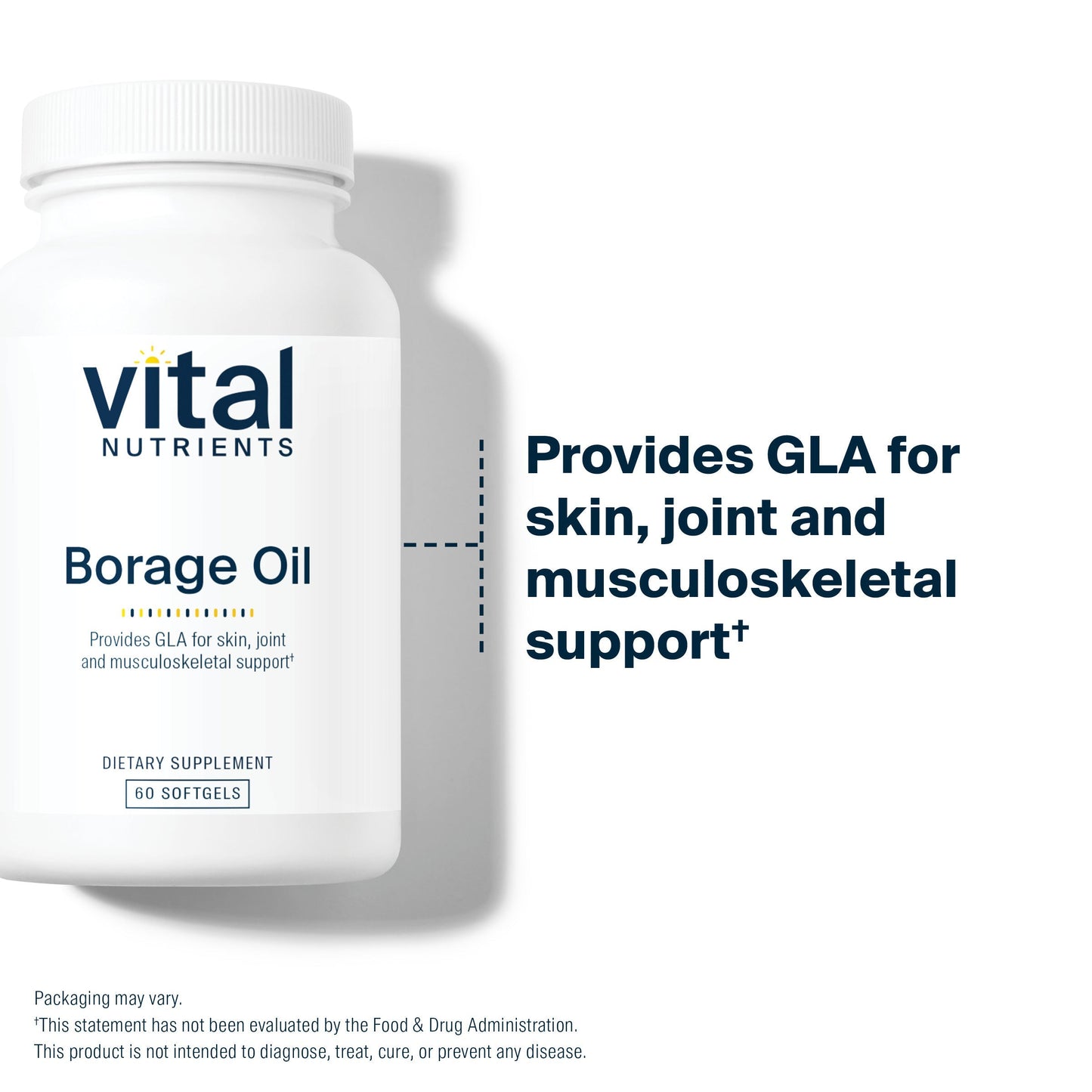Vital Nutrients Borage Oil provides GLA for skin, joint and musculoskeletal support.*
