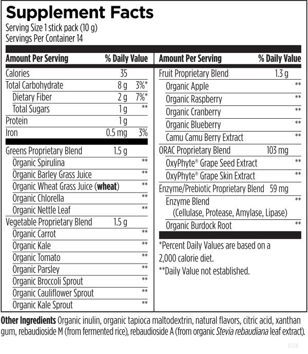 EssentiaGreens and Reds™ 30 Packets Supplement Facts Image