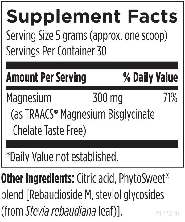Magnesium Glycinate Powder 150 g (5.3 oz) powder, Unflavored supplement facts image