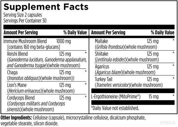 MycoSupreme 60 vegetarian capsules supplement facts image
