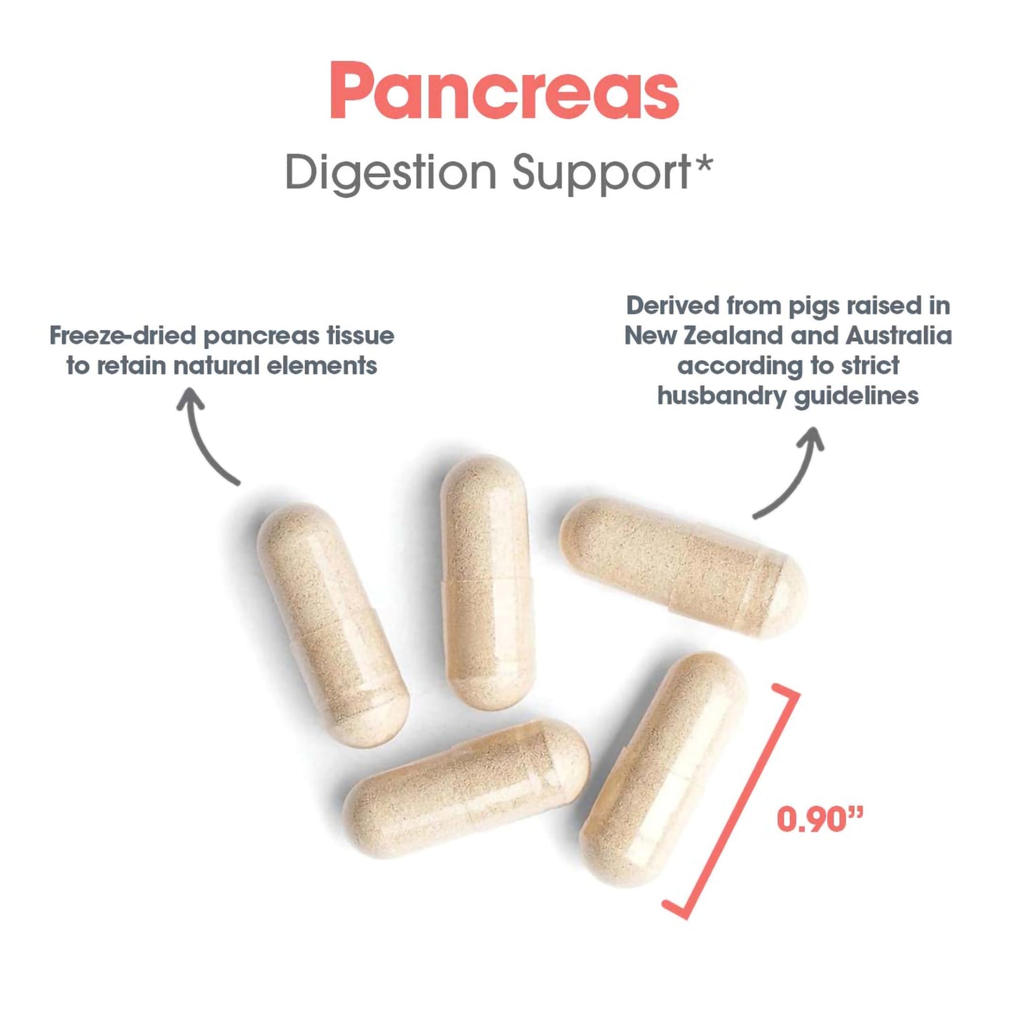 Suggested use graphic for Pancreas Pork natural glandular supplement with dosage directions and bottle image