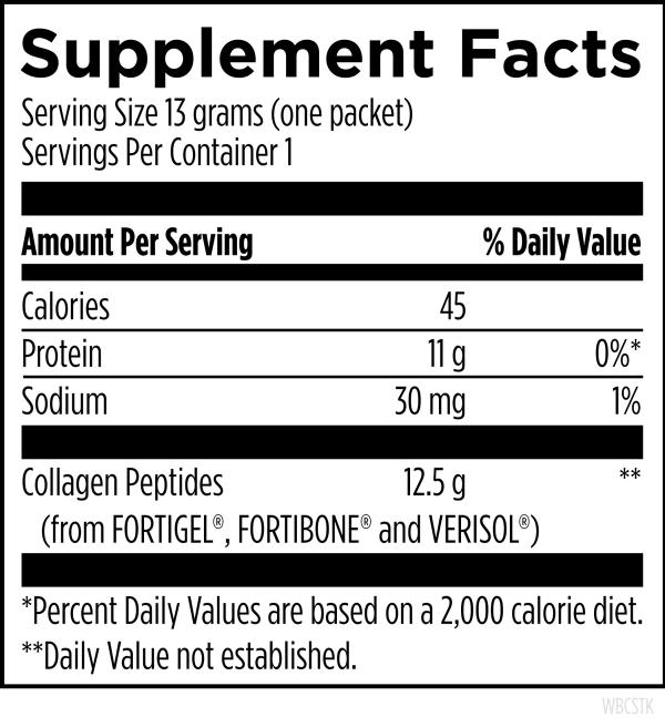 Whole Body Collagen 10 packets box supplement facts