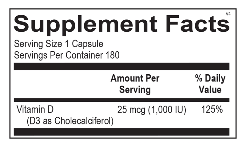 Vitamin D 1,000 IU supplement facts image