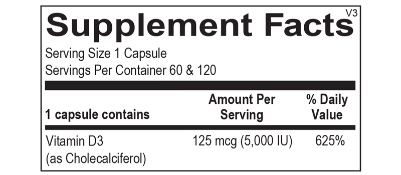 Vitamin D 5,000 IU supplement facts image