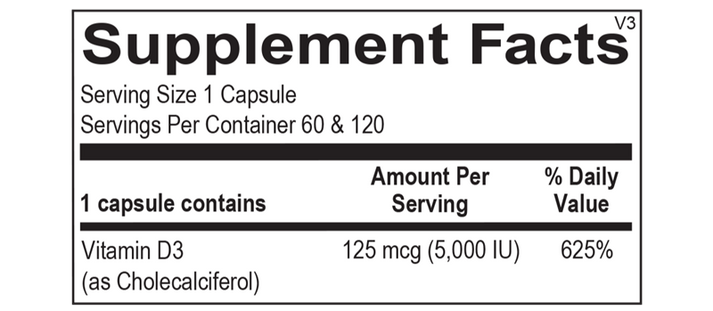 Vitamin D 5,000 IU supplement facts image