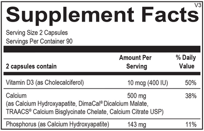 Reacted Calcium supplement facts image