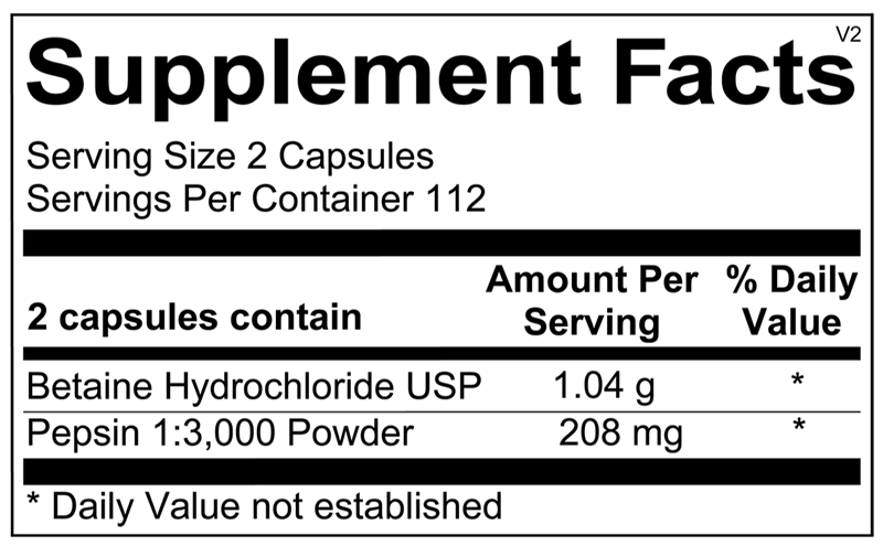 Betaine & Pepsin supplement facts image