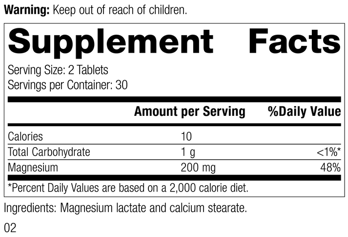 Magnesium Lactate Rev 02 Supplement Facts