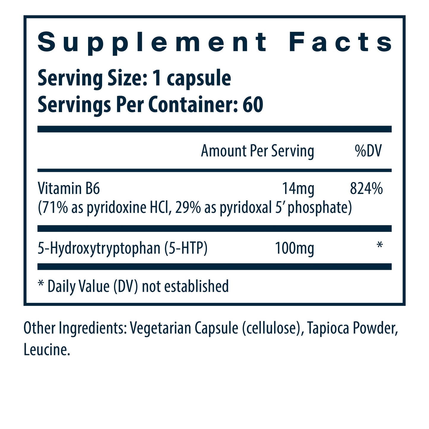 Vital Nutrients 5-HTP 100mg/serving dietary supplement facts.