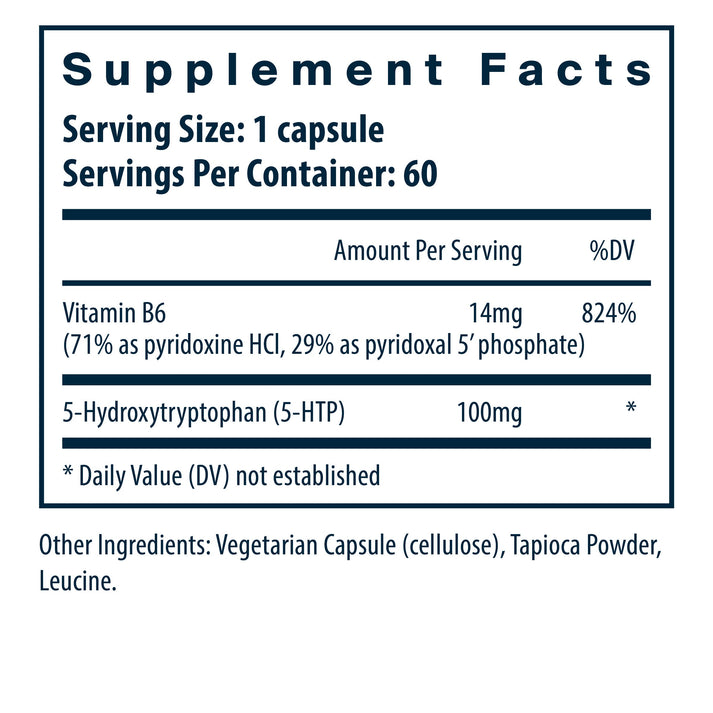 Vital Nutrients 5-HTP 100mg/serving dietary supplement facts.