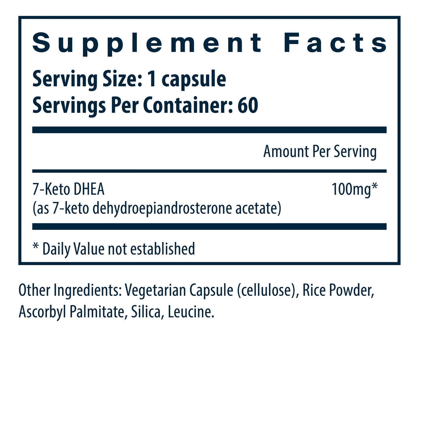 Vital Nutrients 7-Keto DHEA dietary supplement ingredient and supplement facts.