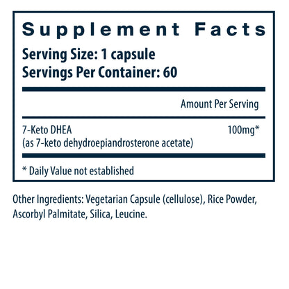 Vital Nutrients 7-Keto DHEA dietary supplement ingredient and supplement facts.