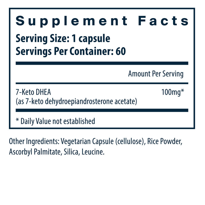 Vital Nutrients 7-Keto DHEA dietary supplement ingredient and supplement facts.