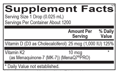 Liquid Vitamin D3 with K2 supplement facts image