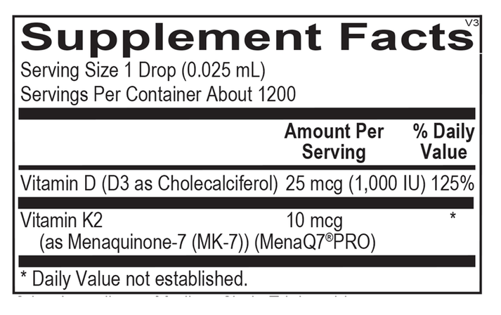 Liquid Vitamin D3 with K2 supplement facts image