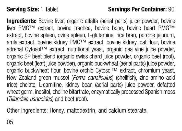 Feline Whole Body Support, 90 tablets, Rev 05 Supplement Facts