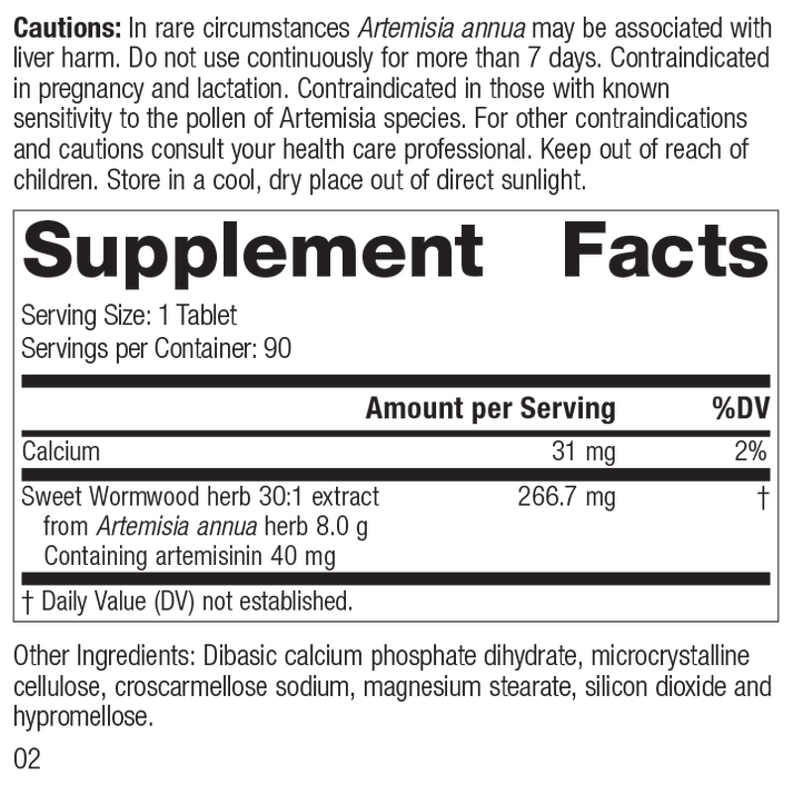 Artemisinin Forte Supplement Facts Label, Rev 01