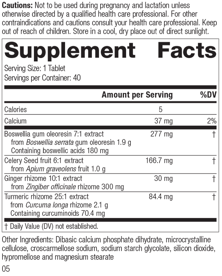 Boswellia Complex, 40 Tablets, Rev 04 Supplement Facts