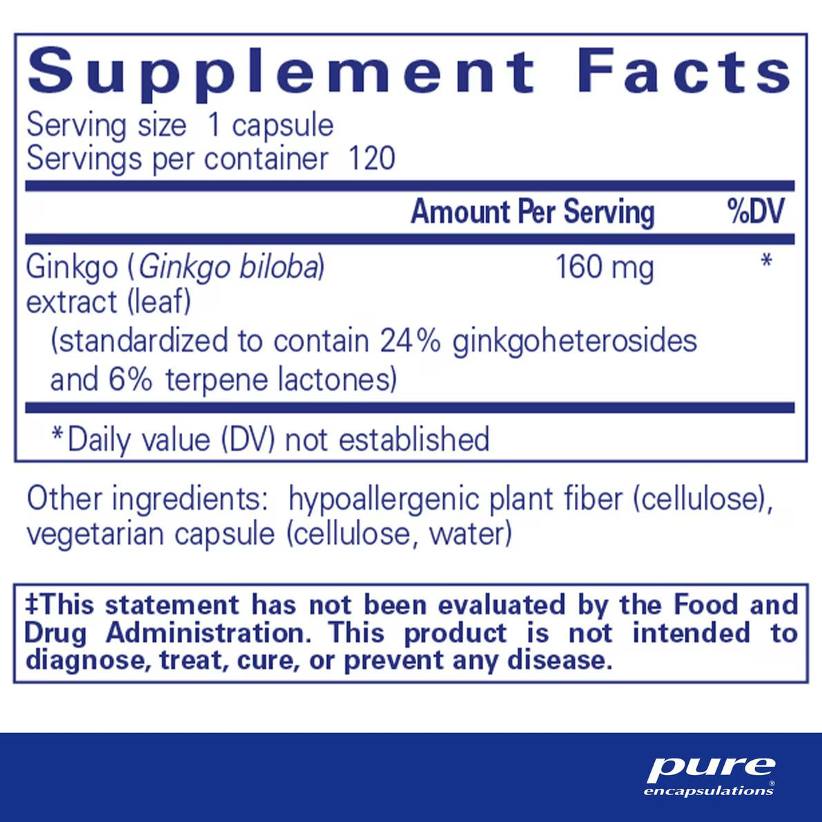 Ginkgo 50 - 160 mg. 120's