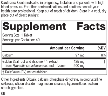 Golden Seal 500mg, 40 Tablets, Rev 07 Supplement Facts