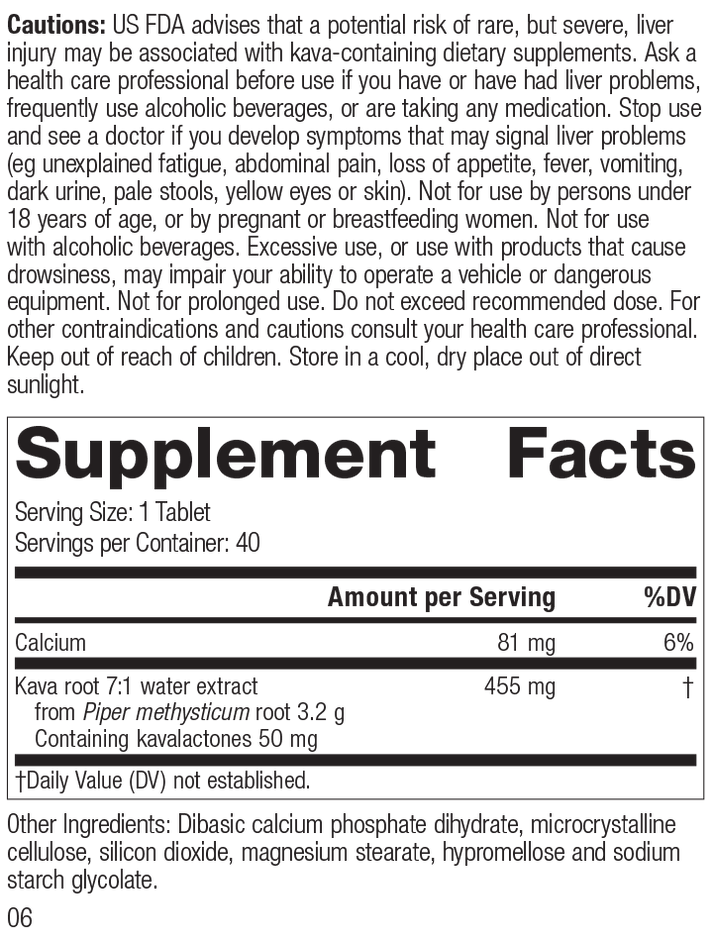 Kava Forte, 40 Tablets, Rev 05 Supplement Facts