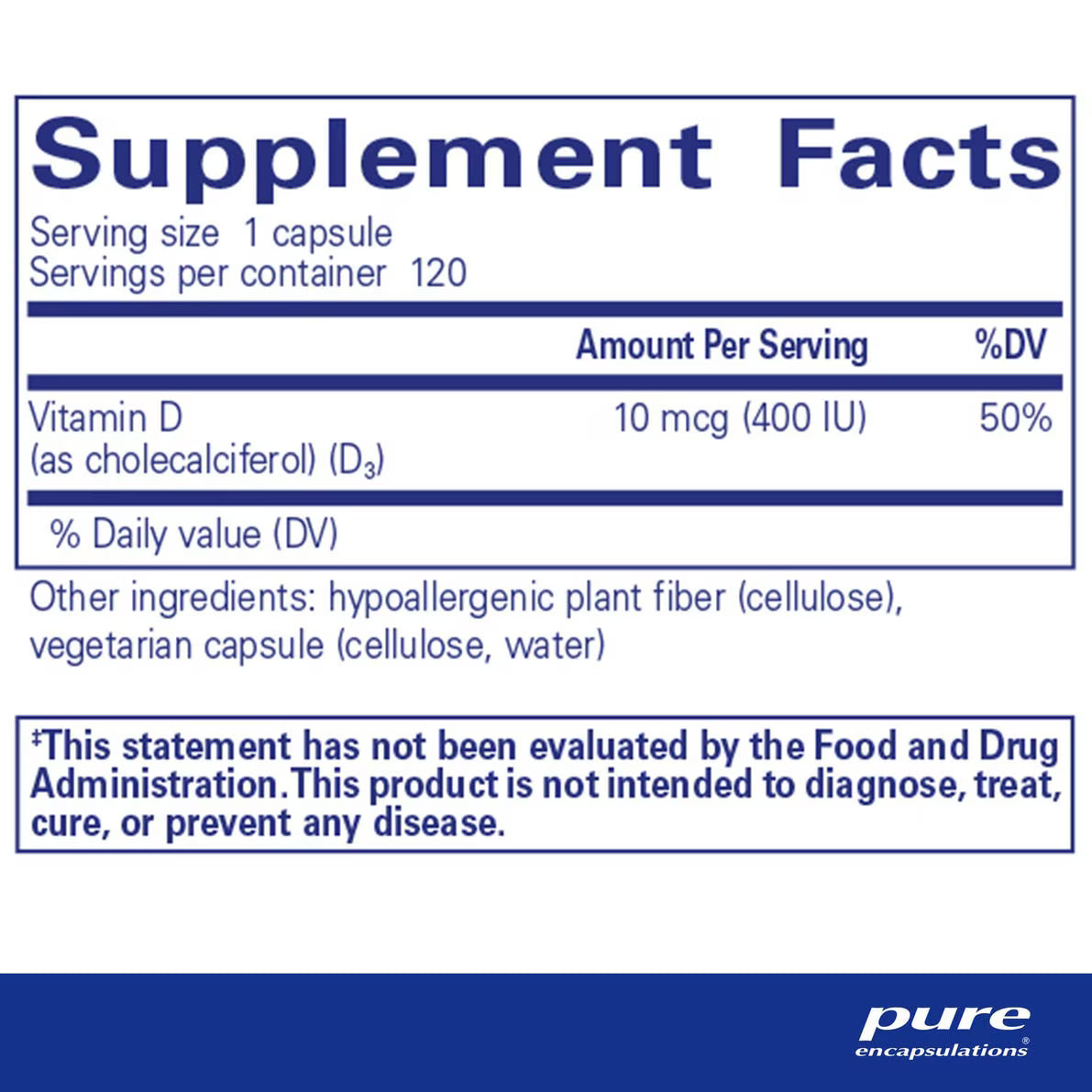 Vitamin D3 10 mcg (400 IU) 120's