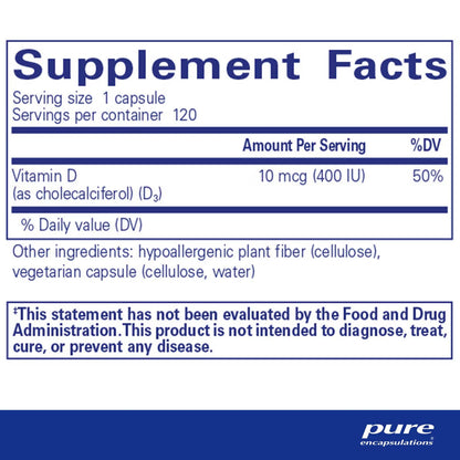 Vitamin D3 10 mcg (400 IU) 120's