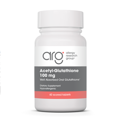 Allergy Research Group Acetyl-Glutathione 100 mg – 60 scored tablets bottle front label