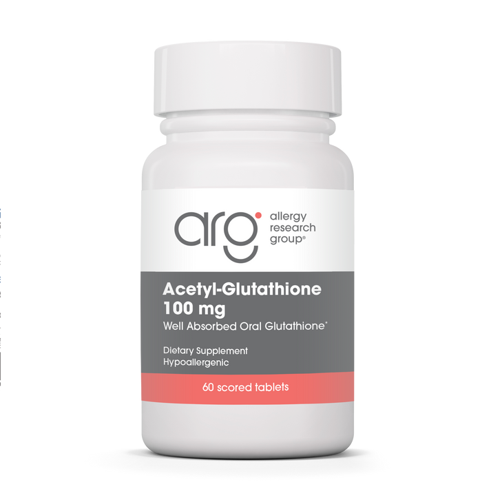 Allergy Research Group Acetyl-Glutathione 100 mg – 60 scored tablets bottle front label