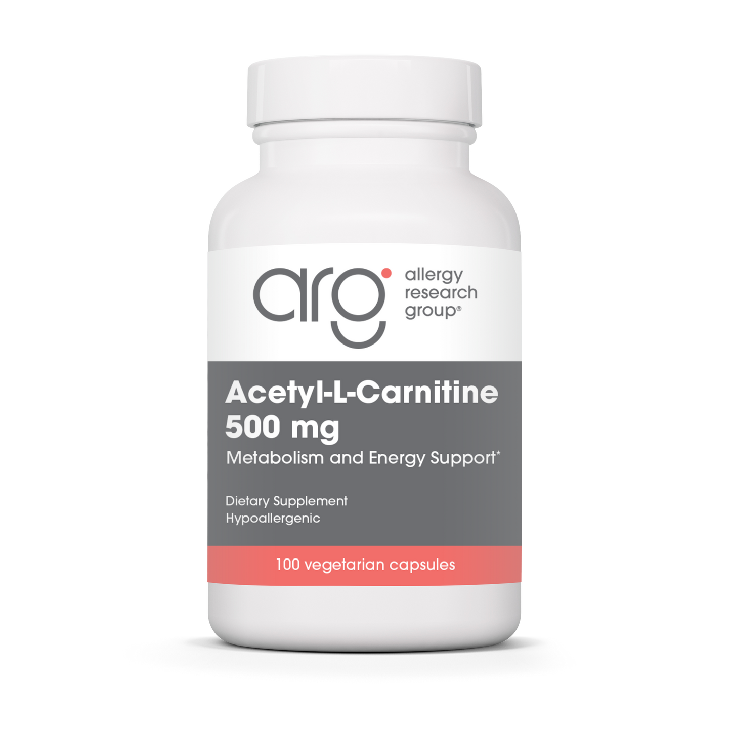 Allergy Research Group Acetyl-L-Carnitine 500 mg – 100 vegetarian capsules bottle front label