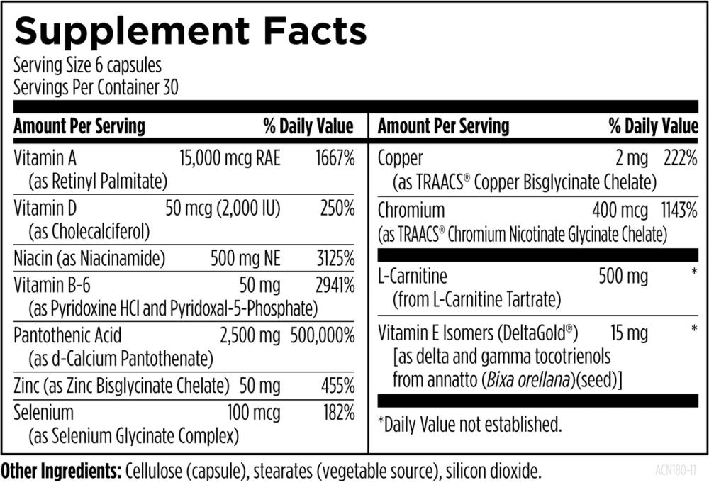 Acnutrol™ 180 capsules supplement facts image