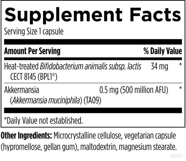 Akkermansia Pro GLP-1 Probiotic™ 60 capsules supplement facts image