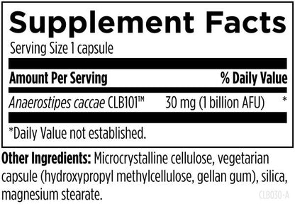 Anaerostipes Probiotic 30 Vegetarian Capsules Supplement Facts Image