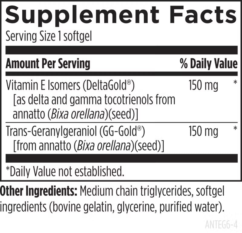 Annatto-E™ GG 150 mg, 60 softgels supplement facts image