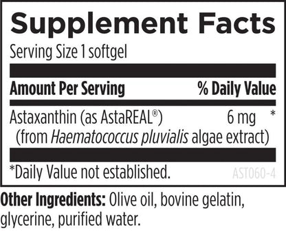 Astaxanthin 60 softgels supplement facts image