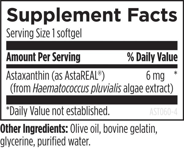 Astaxanthin 60 softgels supplement facts image