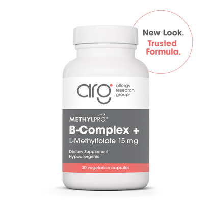 MethylPro B-Complex plus L-Methylfolate bottle with New Look Trusted Formula badge