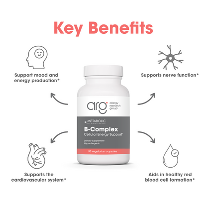 Suggested Use panel with capsule directions beside the Metabolic Maintenance B-Complex bottle.