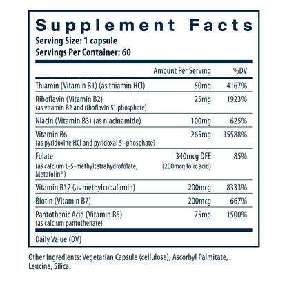 Vital Nutrients B6 + B Complex supplement facts panel.
