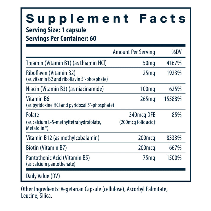 Vital Nutrients B6 + B Complex supplement facts panel.