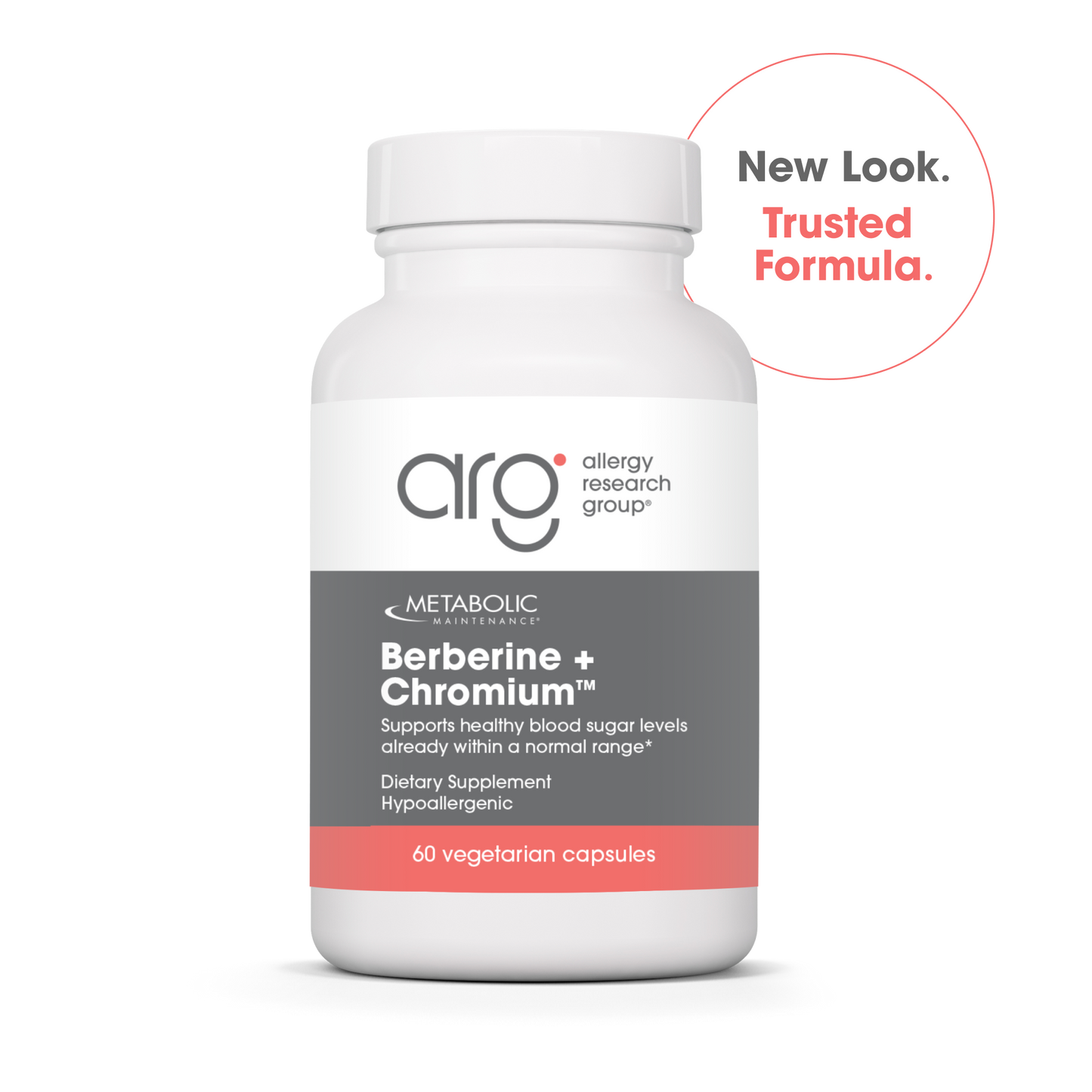 Berberine plus Chromium supplement bottle with New Look Trusted Formula badge