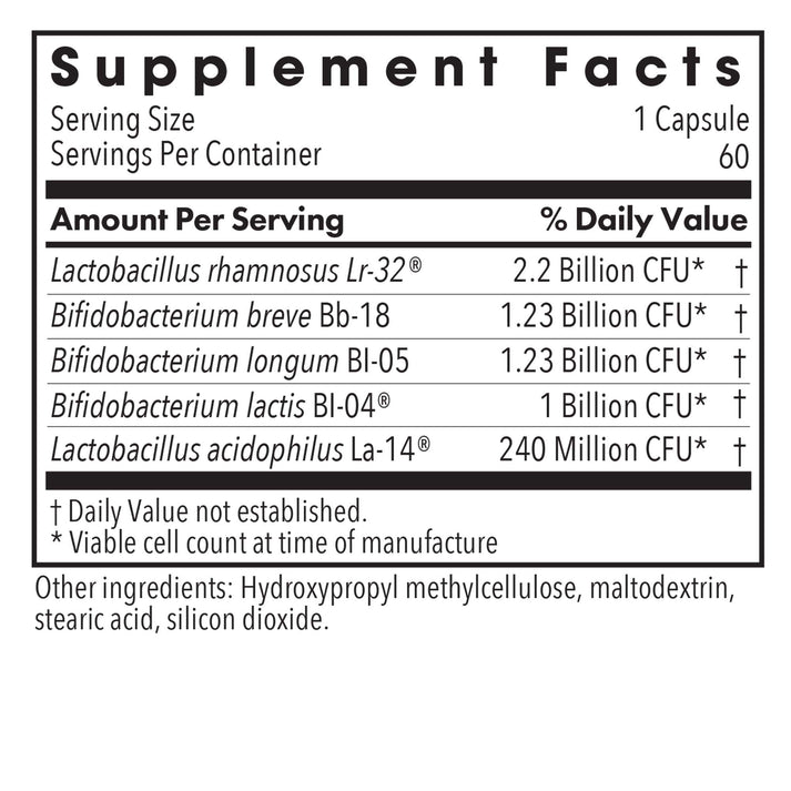 BifidoBiotics - supplement fact label with Lactobacillus and Bifidobacterium
