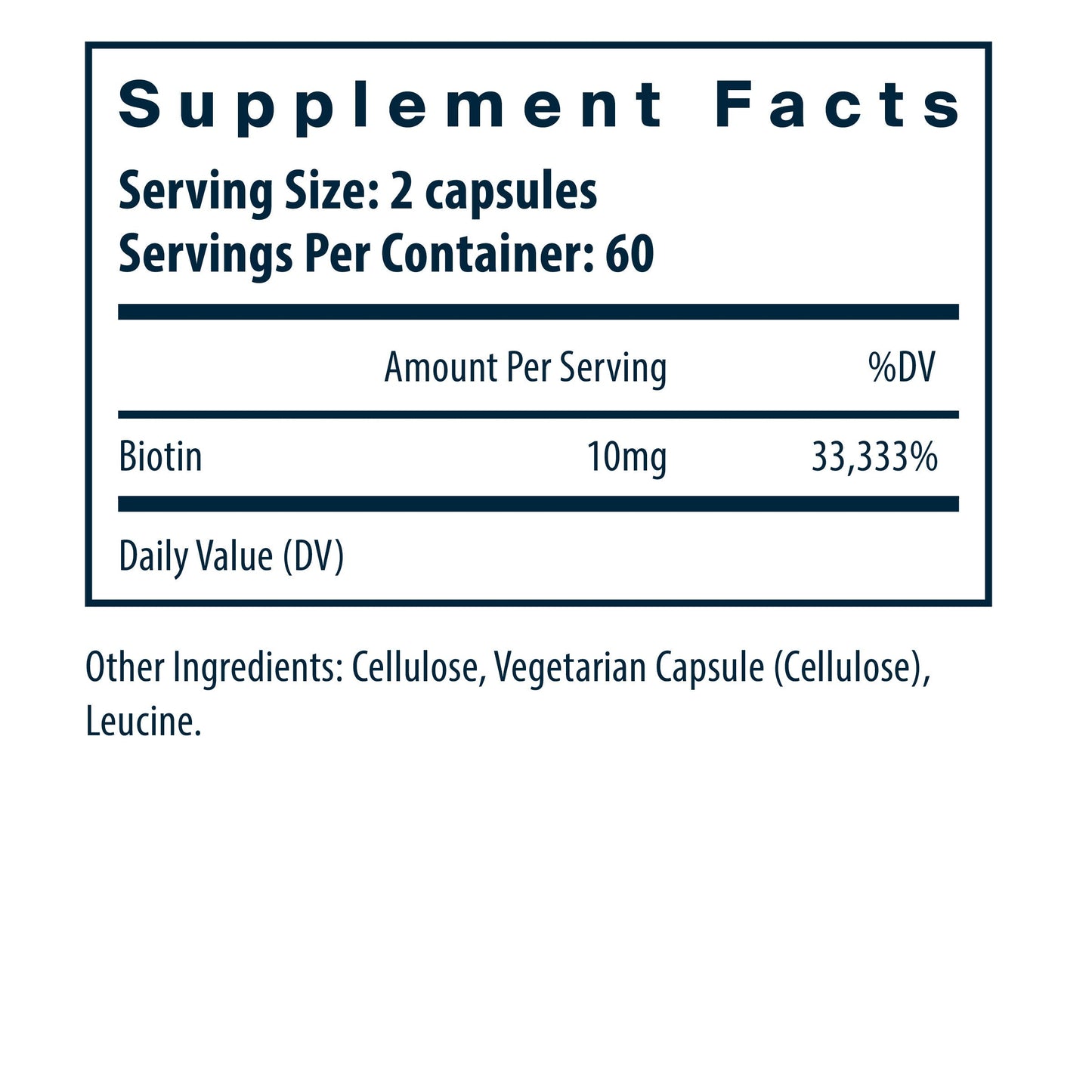 Vital Nutrients Biotin dietary supplement facts.