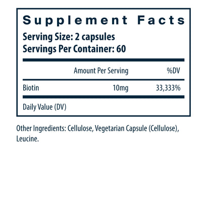 Vital Nutrients Biotin dietary supplement facts.