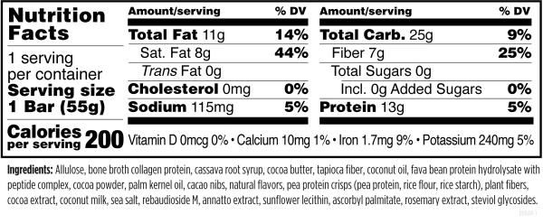 Bone Broth Protein Power 55g Bar Supplement Facts Image