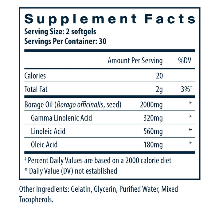 Vital Nutrients Borage Oil supplement facts.