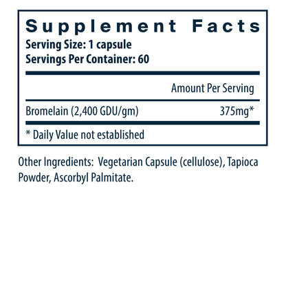 Vital Nutrients Bromelain dietary supplement facts.