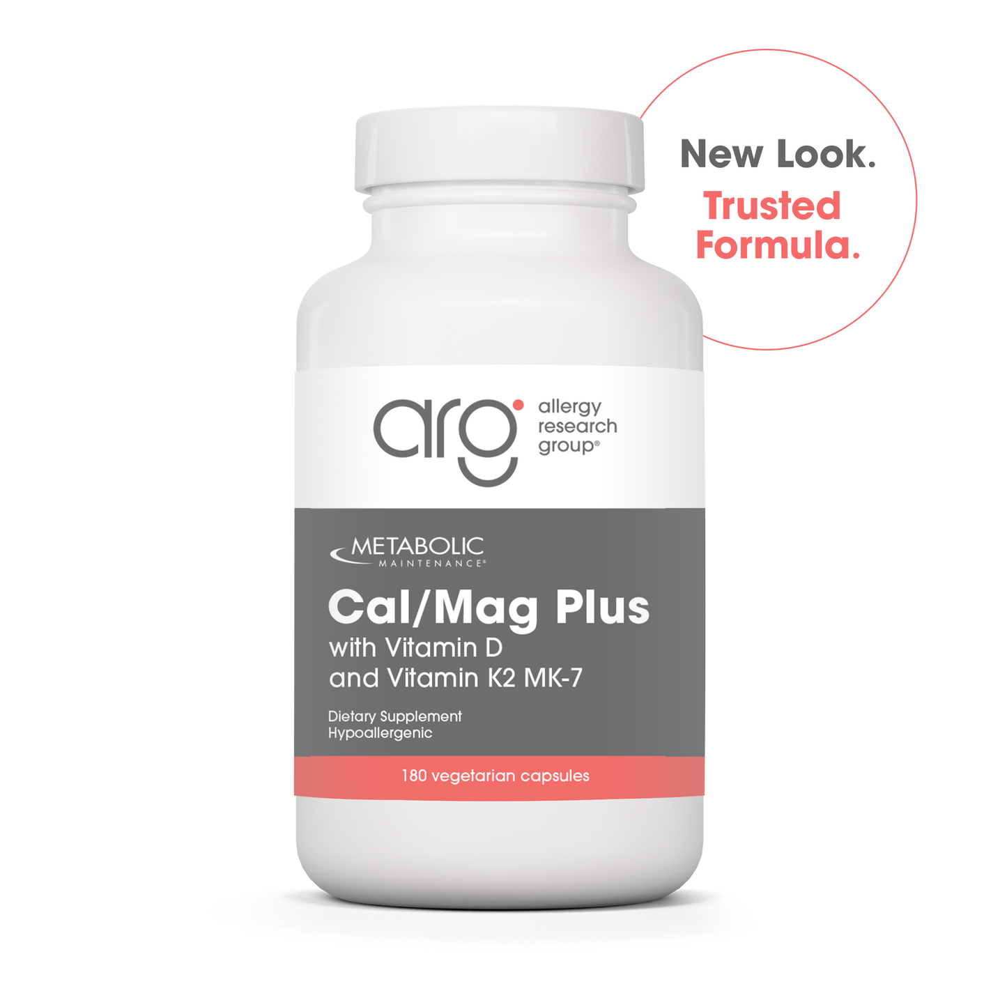 Cal/Mag Plus bottle from Metabolic Maintenance with New Look Trusted Formula badge