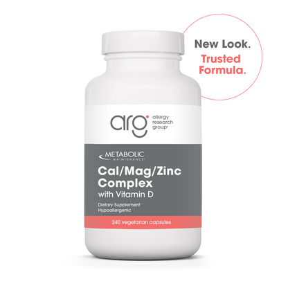 Metabolic Maintenance Cal/Mag/Zinc Complex with Vitamin D bottle label showing label and cap.